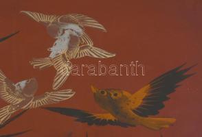 Japán lakkozott fa reggeliző tálca. Kézzel festett, régi kisebb kopásokkal 60x32 cm