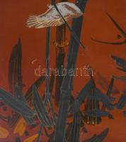 Japán lakkozott fa reggeliző tálca. Kézzel festett, régi kisebb kopásokkal 60x32 cm