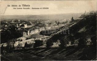 1918 Vittorio, dal Castello Vescovile, panorama di Ceneda. R. Bigontina / view + "K.u.k. Hauptfeldpostamt 550" (EB)
