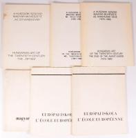 A huszadik század magyar művészete, 6 db művészeti katalógus: Európai iskola. L'École Européene. Szerk.: Fitz Jenő. Székesfehérvár, 1973, István Király Múzeum. Kiadói papírkötés. (2 példány); "Az ötvenes évek." Szerk.: Fitz Jenő. Székesfehérvár, 1981, István Király Múzeum. Kiadói papírkötés, foltos borítóval.; Az avantgárd vége (1975-1980.) Szerk.: Kovács Péter. Székesfehérvár, 1989, István Király Múzeum. Kiadói papírkötés.; Mi, "kelet-franciák." (1981-1989.) Szerk.: Fülöp Gyula. Székesfehérvár, 1993, István Király Múzeum. Kiadói papírkötés.; Magyar szobrászat 1920-1945. Szerk.: K. Kovalovszky Mária. Székesfehérvár, 1966, István Király Múzeum. Kiadói papírkötés.;