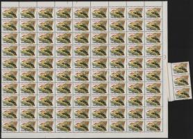 1961 Madarak 60f érték 90-es ívdarabban, benne "a madár lábánál a szürke szín hiányzik" té...