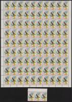 1961 Madarak 60f érték 90-es ívdarabban, benne "a madár lábánál a szürke szín hiányzik" té...