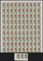 1961 Madarak 60f érték 90-es ívdarabban, benne "a madár lábánál a szürke szín hiányzik" té...