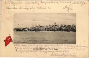 1924 Constantinople, Istanbul; Vue de Galata. E. F. Rochat / port, Turkish flag (Rb)