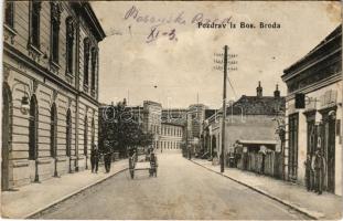 Brod, Bosanski Brod, street view, carriage, cafe, restaurant, shop, train station. (Rb)