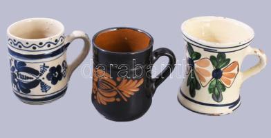 7 db Korondi bögre. Mázas kerámia, kézzel festett, egyiken másikon minimális pattogázásokkal, között...