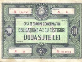 Románia DN "Országos Takarékpénztár (C.E.C.) 4%-os kötvénye 200L-ről (4x) T:III