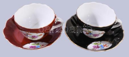 Aquincum mokkás csésze készlet 6+6 db alj, 5+5 db csésze. Kézzel festett, jelzett, hibátlan