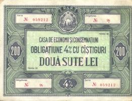 Románia DN "Országos Takarékpénztár (C.E.C.) 4%-os kötvénye 200L-ről (4x) T:III