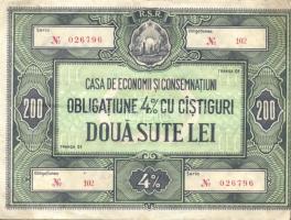 Románia DN "Országos Takarékpénztár (C.E.C.) 4%-os kötvénye 200L-ről (4x) T:III