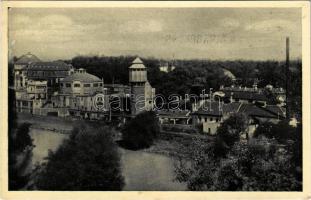 Pöstyén, Piestany; Vág részlet, víztorony, fürdő / Váh riverside, water tower, spa (fl)