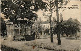 1915 Pöstyén, Piestany; Park részlet a zenepavilonnal. Donáth Lipót kiadása / Parkpartie mit Musikpavillon / park with music pavilion (ázott sarkak / wet corners)