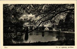Zirc, Apátsági tó, park. Scherer János kiadása (EK)