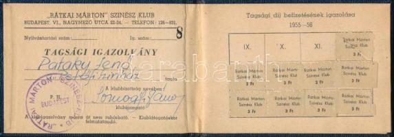 1955 Rátkai Márton színészklub tagsági igazolvány