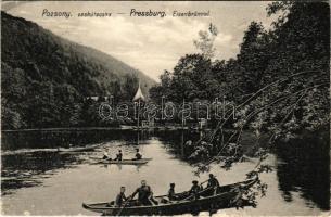 Pozsony, Pressburg, Bratislava; Vaskutacska, csónakázók / Eisenbrünnel (Eisenbründl) / Zelezná Studienka / spa, lake with rowing boats (EB)