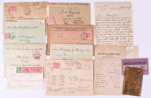 Vegyes papírrégiség tétel levelek, értéklevelek, reklámok, dekoratív mappával