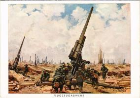 Flugzeugabwehr / WWII German military art postcard, anti-aircraft defense s: H. Schnürpel