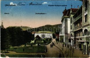 1921 Bártfa, Bártfafürdő, Bardejovské Kúpele, Bardiov, Bardejov; Sétatér, Deák szálloda, Erzsébet királyné szálloda, üzletek / promenade, hotel, shops (EM)