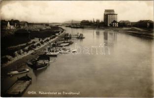 1929 Győr, Rába-parti részlet az Elevátorral, gabonaraktár