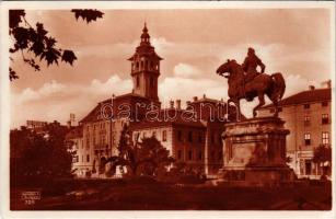 1929 Szeged, Városháza, Rákóczi szobor, szőrme és kalap üzlet (EK)