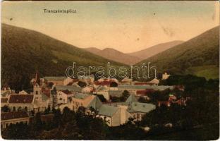 1909 Trencsénteplic, Trencianske Teplice; látkép, templom. Wertheim Zsigmond kiadása / general view, church (kopott sarkak / worn corners)