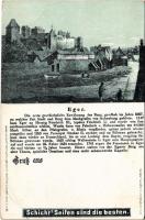 Cheb, Eger; Burg. Georg Schicht Postkarten, Lith. Kunstanstalt E. Rennert / castle, with advertiseme...