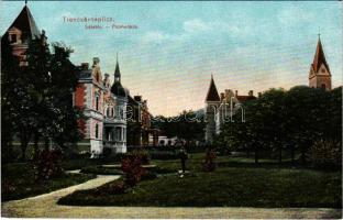 Trencsénteplic, Trencianske Teplice; Sétatér, templom. Wertheim Zsigmond kiadása / promenade, church (fl)