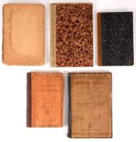 ca 1930 5 db iskolai könyv: Politikai számtan, Euripides: Iphigenia Taurisban, C .Sallustti Crispi: Bellum Iugurthinum. Magyar Olvasókönyv leányiskolák III. osztály, Magyar nyelvtan szemléltető mondattani alapon. Vegyes állapotban