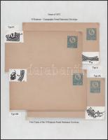 1871 10kr díjjegyes összeállítás, 7 db használatlan díjjegyes kiállítási lapokon, közte Fournier