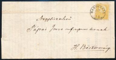 1875.01.14. Réznyomat 2kr sárga nyomtatványon, "DEBRECZEN / VÁROS" átmenő bélyegzéssel, "NAGYKÖRÖS / PEST M." - "HAJDÚBÖSZÖRMÉNY"