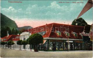 Trencsénteplic, Trencianske Teplice; Attila ház és posta, Muskáth Miksa, Ondreicska Fábián és Gyem. Elemér üzlete. Ondreicska Fábián saját kiadása / shops, post office, publisher's shop (EK)