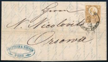 1873.03.15. Réznyomat 2kr oxidált bélyeg nyomtatványon, "PEST / LIPÓTVÁROS" - "ORSOVA"