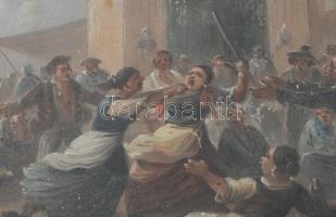 Jelzés nélkül: Vásári perpatvar. Olaj, karton 12x18 cm masszív, üvegezett keretben kis felületi sérü...