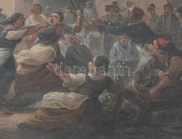 Jelzés nélkül: Vásári perpatvar. Olaj, karton 12x18 cm masszív, üvegezett keretben kis felületi sérü...