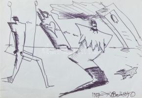 Balássy Éva (1951-2014): Szerelem (cím nélkül ), 1987. Filc, jelzett. 22x30 cm