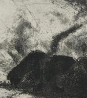 Jelzés nélkül: Vulkán. Rézkarc, papír, paszpartuban 15x20 cm