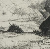 Jelzés nélkül: Vulkán. Rézkarc, papír, paszpartuban 15x20 cm