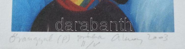 Aknay János (1949-2026 ): Őrangyal, computer print, merített papír, jelzett, művészpéldány. 11x16 cm