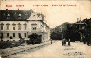 1908 Brassó, Kronstadt, Brasov; Station auf der Promenade / Sétatéri állomás, városi vasút. Zeidner ...