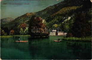 1919 Trencsénteplic, Trencianske Teplice; Baracska-tó az uszodával és csónakázókkal / lake with swim...