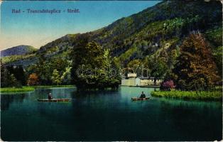 1915 Trencsénteplic, Trencianske Teplice; Baracska-tó az uszodával és csónakázókkal / lake with swim...