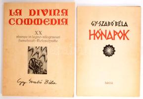 Gy. Szabó Béla 2 műve: Dante Alighieri: La Divina Commedia. Kolozsvár, 1976, Dacia. Gy. Szabó Béla 20 db fametszetével illusztrálva. Magyar, olasz, román és német nyelven. Kiadói papírkötés, 43,5x33,5 cm. + Gy. Szabó Béla: Hónapok. Gy. Szabó Béla (1905-1985) fametszetei. (Kolozsvár, 1973), Dacia. Kiadói papírkötésben, 42x30 cm.