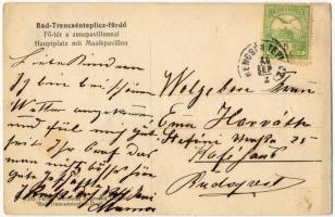 Trencsénteplic, Trencianske Teplice; Fő tér a zenepavilonnal, zenekar. Wertheim Zsigmond kiadása / H...