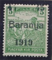 Baranya I. 1919 Arató 45f/5f elcsúszott felülnyomással, Bodor vizsgálójellel