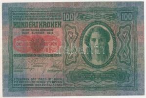 1912. 100K alacsony "2346 00464" sorszámmal, piros "Deutschösterreich" felülbély...