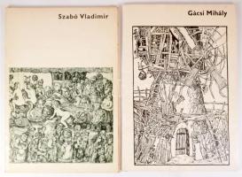 Frank János: Szabó Vladimir. Bp., 1976, Corvina, 8 p.+12 t (ofszet reprodukciók). Magyar, angol, francia, és német nyelven. Kiadói papír mappa. + Egri Mária: Gácsi Mihály. Bp., 1977, Corvina, 4 p.+12 (reprodukciók) t. Kiadói illusztrált papír mappában, 42×28 cm