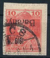 Baranya I. 1919 Károly 10f fordított felülnyomással, Bodor vizsgálójellel