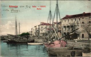 1908 Crikvenica, Cirkvenica; Luka. Magazin Miramare Gönczi / kikötő / Hafen / port (EK)
