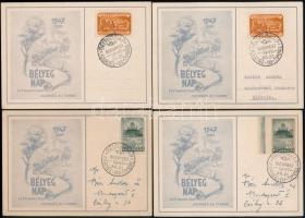 1947.12.21. Bélyegnap bélyegek 2 db emléklapon + Repülő 20f 2 db bélyeg azonos emléklapon