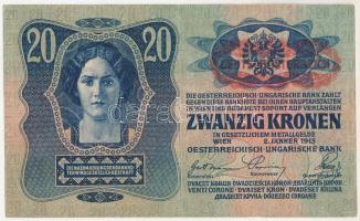 1913. 20K "2284 913217" piros "Deutschösterreich" felülbélyegzéssel T:F szép pap...